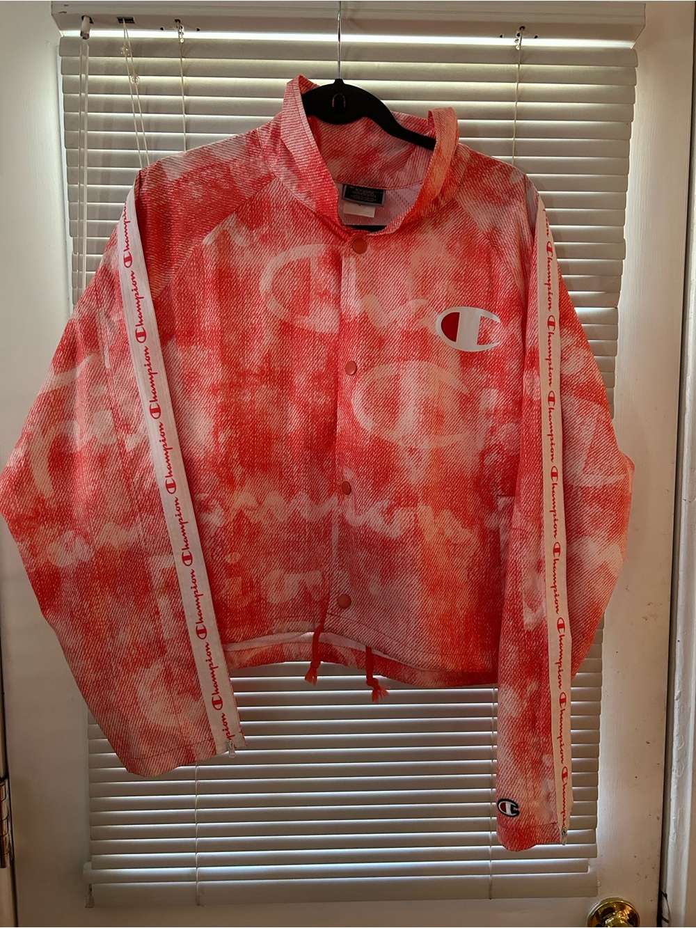 Champion Red Tie-Dye Puffer Jacket with Logo Tape